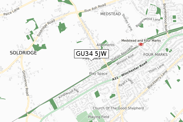 GU34 5JW map - small scale - OS Open Zoomstack (Ordnance Survey)