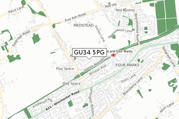 GU34 5PG map - small scale - OS Open Zoomstack (Ordnance Survey)