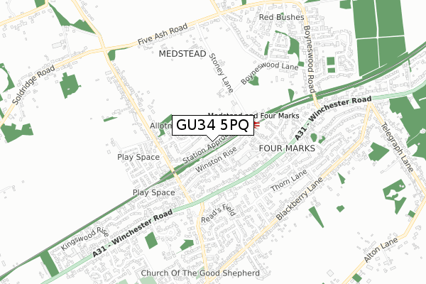 GU34 5PQ map - small scale - OS Open Zoomstack (Ordnance Survey)