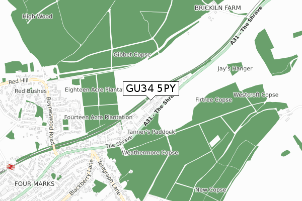 GU34 5PY map - small scale - OS Open Zoomstack (Ordnance Survey)