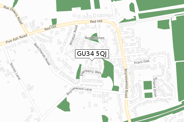 GU34 5QJ map - large scale - OS Open Zoomstack (Ordnance Survey)