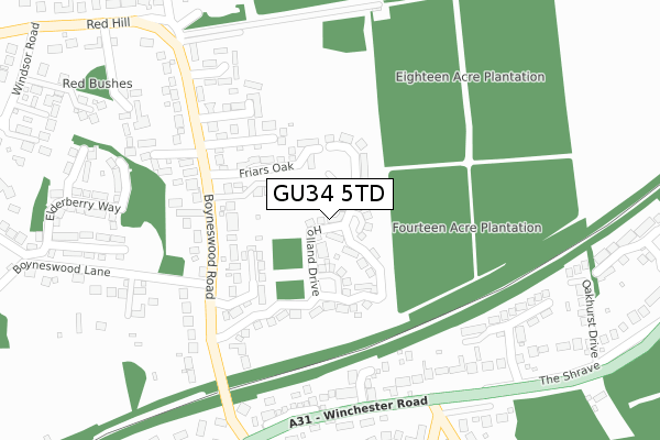 GU34 5TD map - large scale - OS Open Zoomstack (Ordnance Survey)