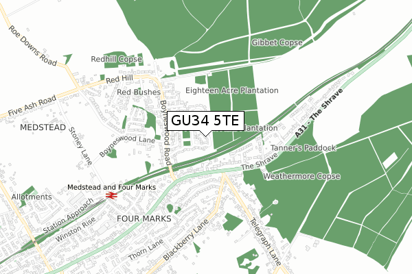 GU34 5TE map - small scale - OS Open Zoomstack (Ordnance Survey) GU34 5TE map - small scale - OS Open Zoomstack (Ordnance Survey)