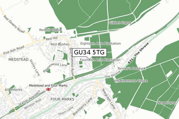 GU34 5TG map - small scale - OS Open Zoomstack (Ordnance Survey)