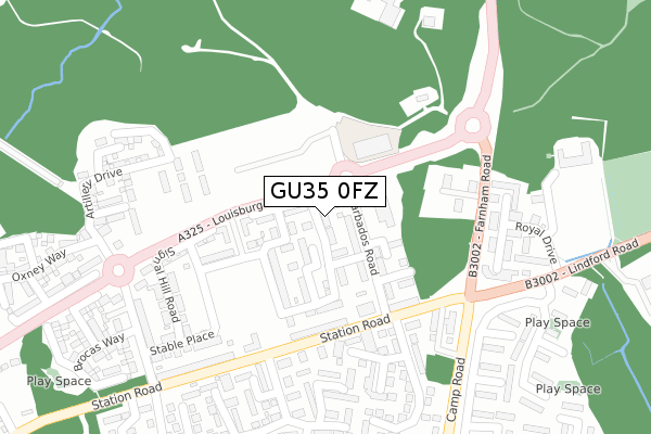 GU35 0FZ map - large scale - OS Open Zoomstack (Ordnance Survey)
