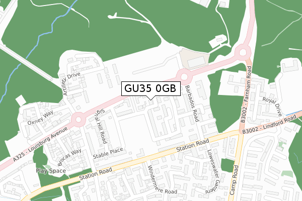 GU35 0GB map - large scale - OS Open Zoomstack (Ordnance Survey)