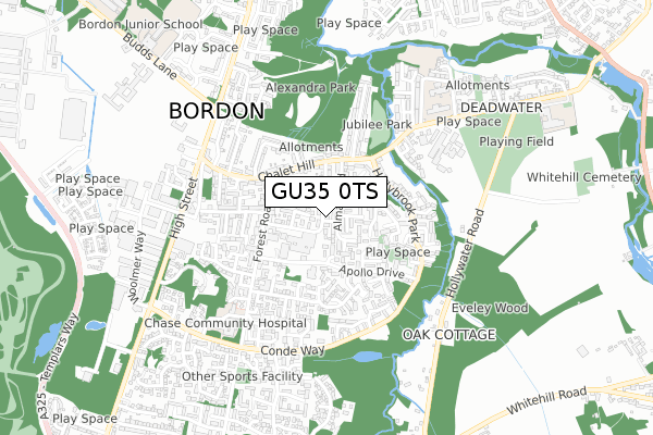 GU35 0TS map - small scale - OS Open Zoomstack (Ordnance Survey)