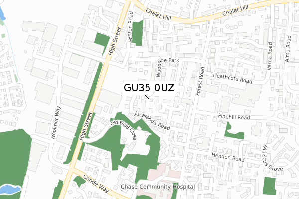 GU35 0UZ map - large scale - OS Open Zoomstack (Ordnance Survey)