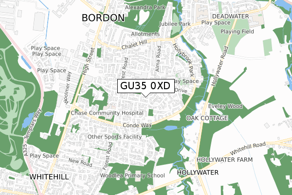 GU35 0XD map - small scale - OS Open Zoomstack (Ordnance Survey)
