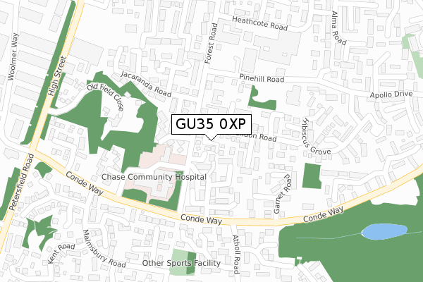 GU35 0XP map - large scale - OS Open Zoomstack (Ordnance Survey)