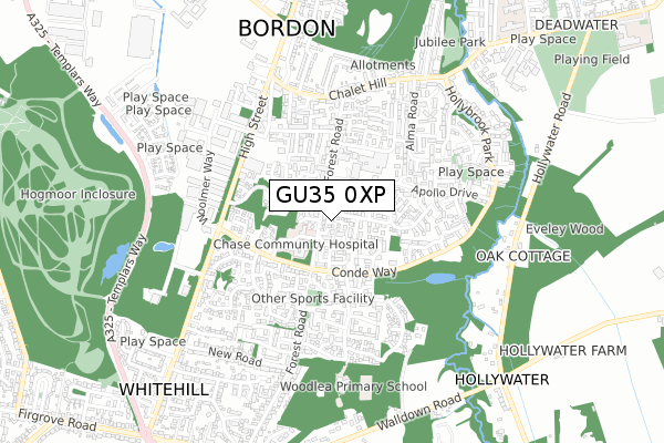 GU35 0XP map - small scale - OS Open Zoomstack (Ordnance Survey)