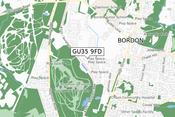 GU35 9FD map - small scale - OS Open Zoomstack (Ordnance Survey)