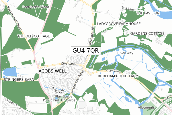 GU4 7QR map - small scale - OS Open Zoomstack (Ordnance Survey)