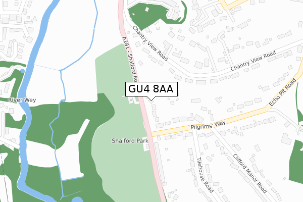 GU4 8AA map - large scale - OS Open Zoomstack (Ordnance Survey)