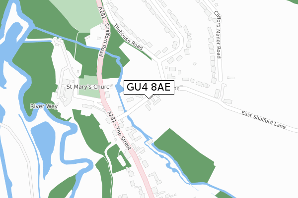 GU4 8AE map - large scale - OS Open Zoomstack (Ordnance Survey)