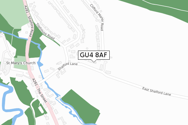 GU4 8AF map - large scale - OS Open Zoomstack (Ordnance Survey)