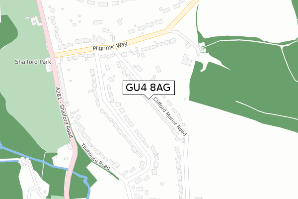GU4 8AG map - large scale - OS Open Zoomstack (Ordnance Survey)