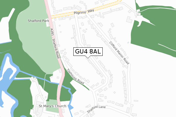GU4 8AL map - large scale - OS Open Zoomstack (Ordnance Survey)