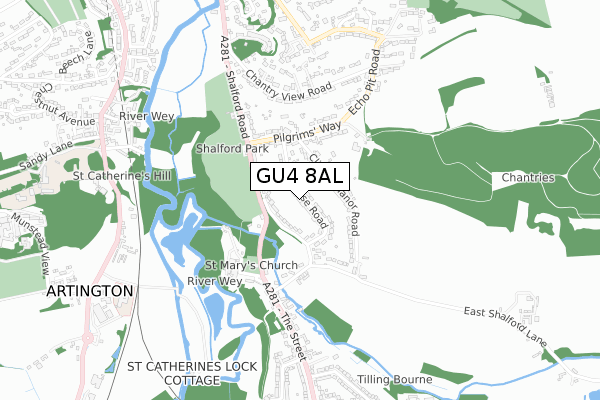 GU4 8AL map - small scale - OS Open Zoomstack (Ordnance Survey)