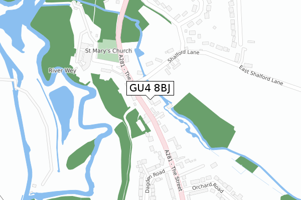 GU4 8BJ map - large scale - OS Open Zoomstack (Ordnance Survey)