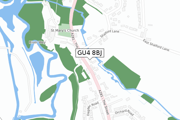 GU4 8BJ map - large scale - OS Open Zoomstack (Ordnance Survey) GU4 8BJ map - large scale - OS Open Zoomstack (Ordnance Survey)