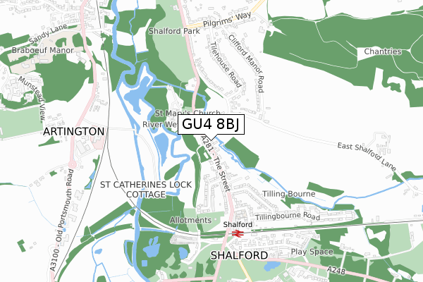 GU4 8BJ map - small scale - OS Open Zoomstack (Ordnance Survey)