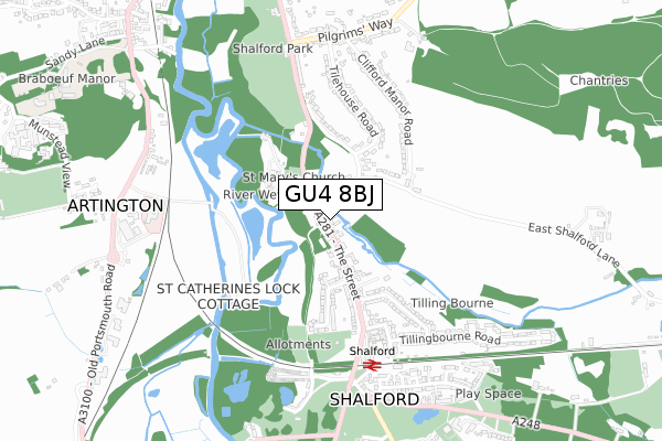 GU4 8BJ map - small scale - OS Open Zoomstack (Ordnance Survey) GU4 8BJ map - small scale - OS Open Zoomstack (Ordnance Survey)
