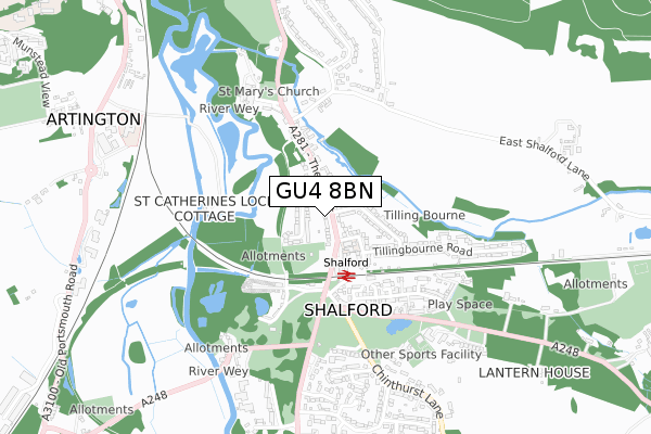 GU4 8BN map - small scale - OS Open Zoomstack (Ordnance Survey)