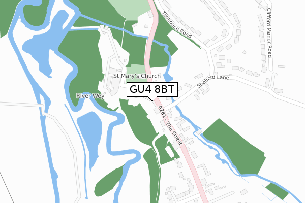 GU4 8BT map - large scale - OS Open Zoomstack (Ordnance Survey)