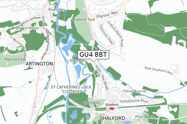 GU4 8BT map - small scale - OS Open Zoomstack (Ordnance Survey)