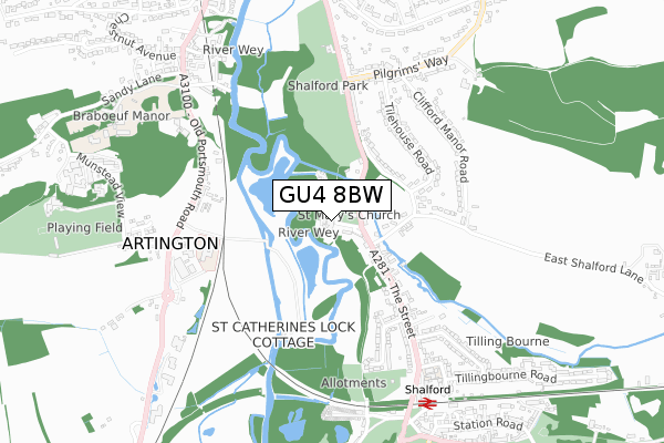 GU4 8BW map - small scale - OS Open Zoomstack (Ordnance Survey) GU4 8BW map - small scale - OS Open Zoomstack (Ordnance Survey)