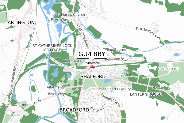 GU4 8BY map - small scale - OS Open Zoomstack (Ordnance Survey)