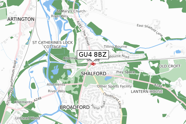GU4 8BZ map - small scale - OS Open Zoomstack (Ordnance Survey) GU4 8BZ map - small scale - OS Open Zoomstack (Ordnance Survey)