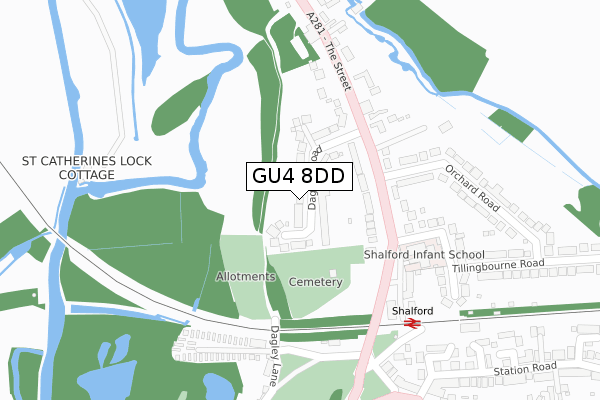 GU4 8DD map - large scale - OS Open Zoomstack (Ordnance Survey)