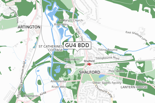 GU4 8DD map - small scale - OS Open Zoomstack (Ordnance Survey)
