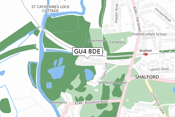 GU4 8DE map - large scale - OS Open Zoomstack (Ordnance Survey)
