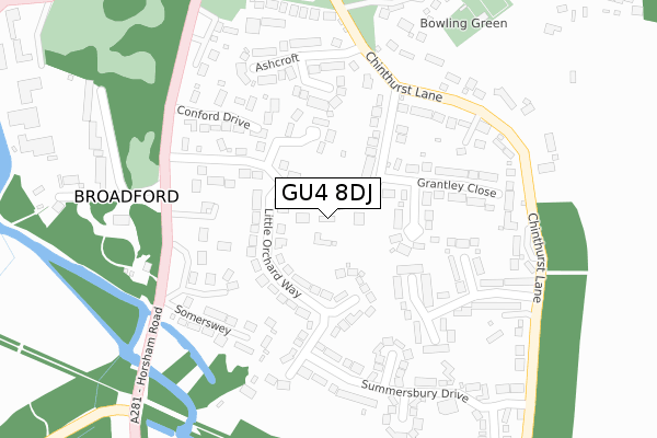 GU4 8DJ map - large scale - OS Open Zoomstack (Ordnance Survey)