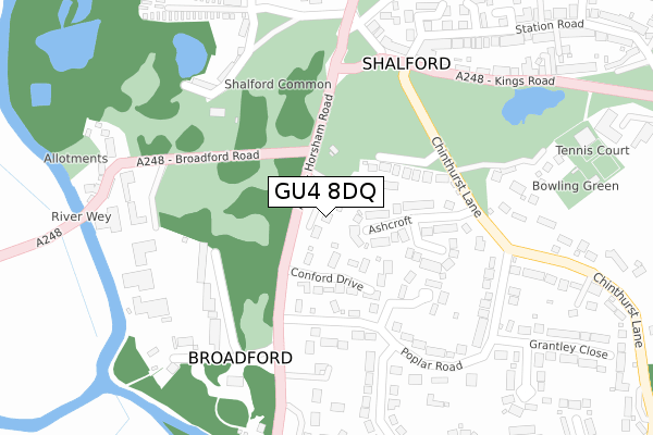 GU4 8DQ map - large scale - OS Open Zoomstack (Ordnance Survey)