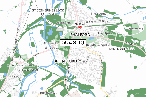 GU4 8DQ map - small scale - OS Open Zoomstack (Ordnance Survey)