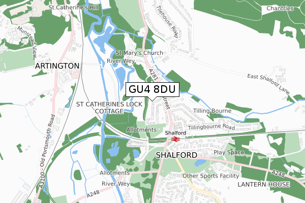 GU4 8DU map - small scale - OS Open Zoomstack (Ordnance Survey)