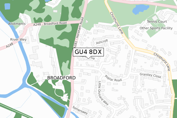 GU4 8DX map - large scale - OS Open Zoomstack (Ordnance Survey)