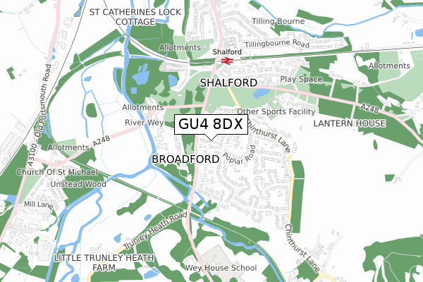 GU4 8DX map - small scale - OS Open Zoomstack (Ordnance Survey)