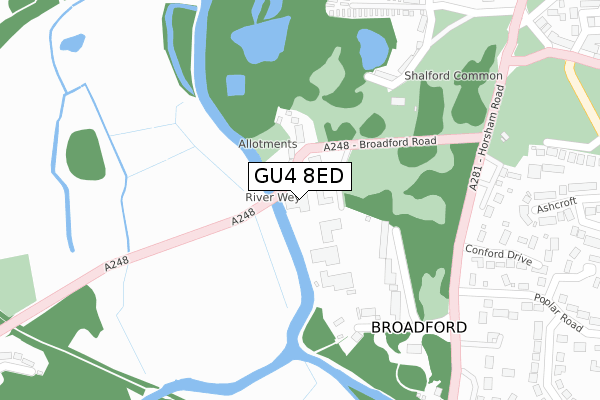 GU4 8ED map - large scale - OS Open Zoomstack (Ordnance Survey)