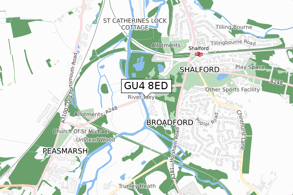 GU4 8ED map - small scale - OS Open Zoomstack (Ordnance Survey)