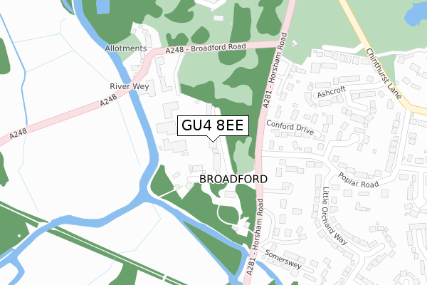 GU4 8EE map - large scale - OS Open Zoomstack (Ordnance Survey)