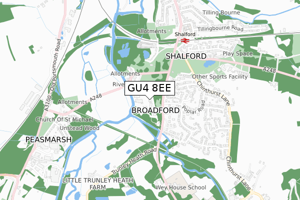 GU4 8EE map - small scale - OS Open Zoomstack (Ordnance Survey)