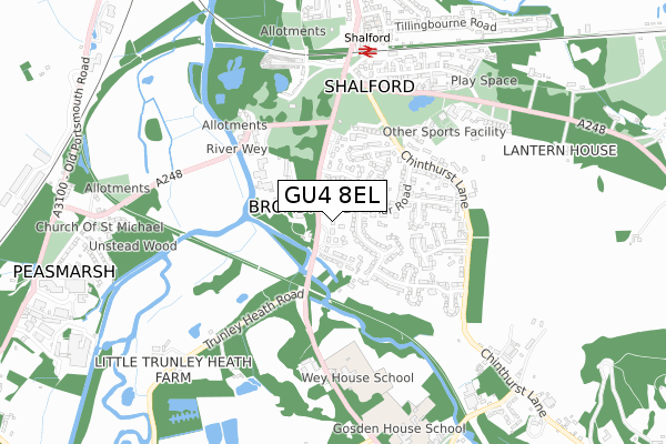 GU4 8EL map - small scale - OS Open Zoomstack (Ordnance Survey)