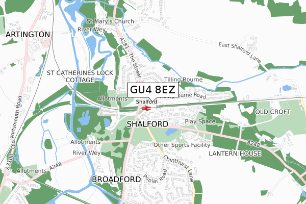 GU4 8EZ map - small scale - OS Open Zoomstack (Ordnance Survey)