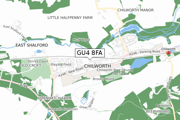 GU4 8FA map - small scale - OS Open Zoomstack (Ordnance Survey) GU4 8FA map - small scale - OS Open Zoomstack (Ordnance Survey)