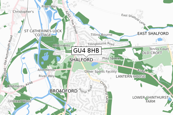 GU4 8HB map - small scale - OS Open Zoomstack (Ordnance Survey)